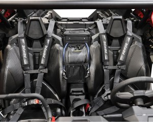 Photo of RG-1070 UTV Hydration/Storage bag installed between front seat of RZR